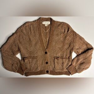 Saltwater Luxe Chunky Knit Cardigan Camel Cozy Boho Sweater XS